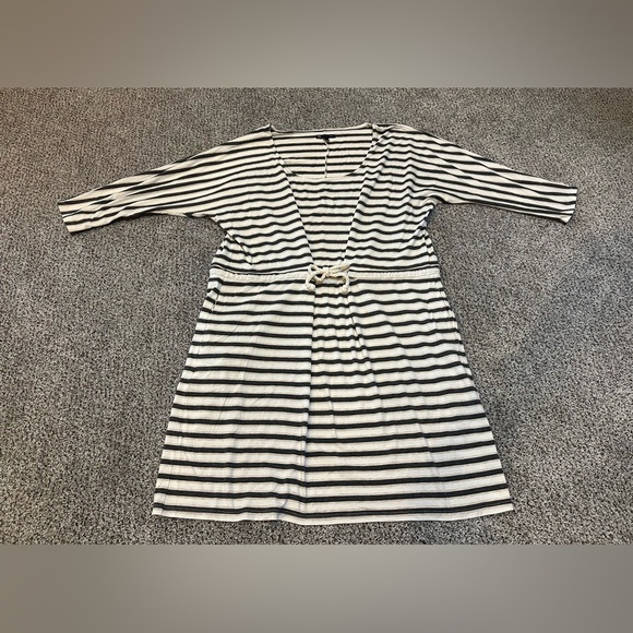 GAP Size L Cotton Knit Ivory Gray Striped Nautical Dress Rope Bow Belt R $69 - Picture 2 of 11